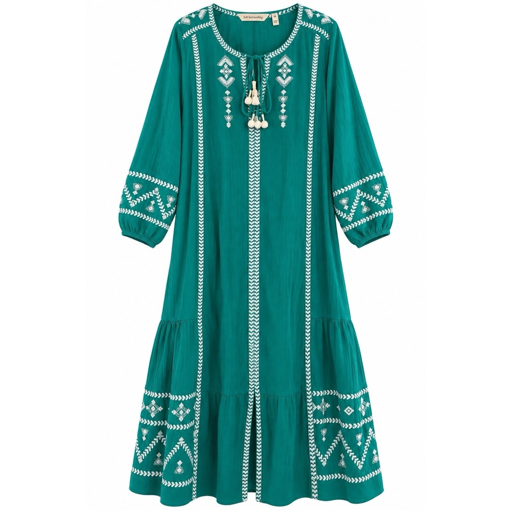 Soft Surroundings Jolie Maxi Dress 3X Green Embroidered Cotton NWT $150 BOHO